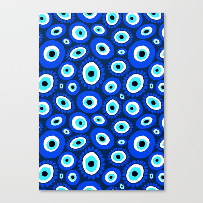 Evil Eye Symbol Blue White Pattern Canvas Print