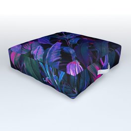 Future Garden Tropical Night Outdoor Floor Cushion | Botanic, Botanical, Floral, Curated, Vintage, Flora, Black, Tropic, Multicolor, Flowers 