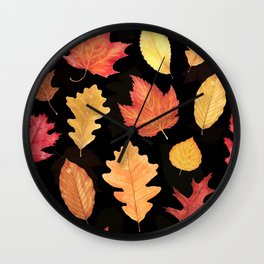 Autumn Leaves - black Wall Clock