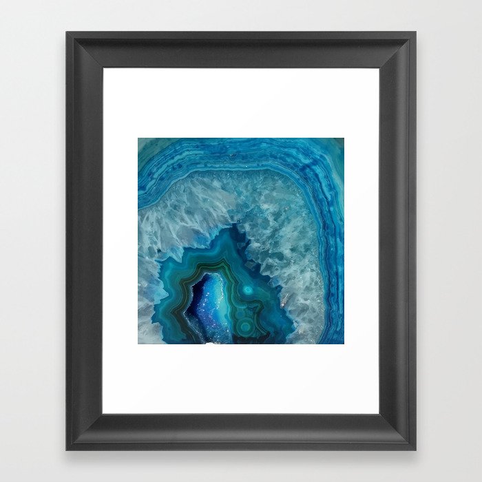 Teal Blue Agate slice Framed Art Print