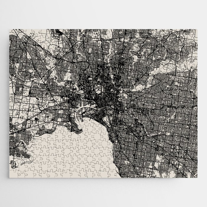 Melbourne - Australia - City Map Black and White Jigsaw Puzzle