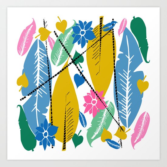 Feathers and leafs Art Print
