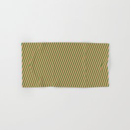 [ Thumbnail: Forest Green and Dark Salmon Colored Striped Pattern Hand & Bath Towel ]