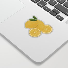 Fresh whole lemons and slices on a raspberry background Sticker