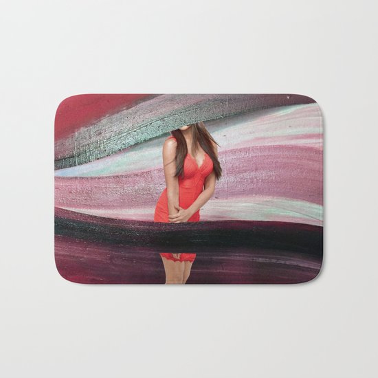 Woman in red clothes Bath Mat