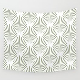 Green and White Elegant Scallop Fan Pattern Pairs Dulux 2022 Popular Colour Bamboo Stem Wall Tapestry