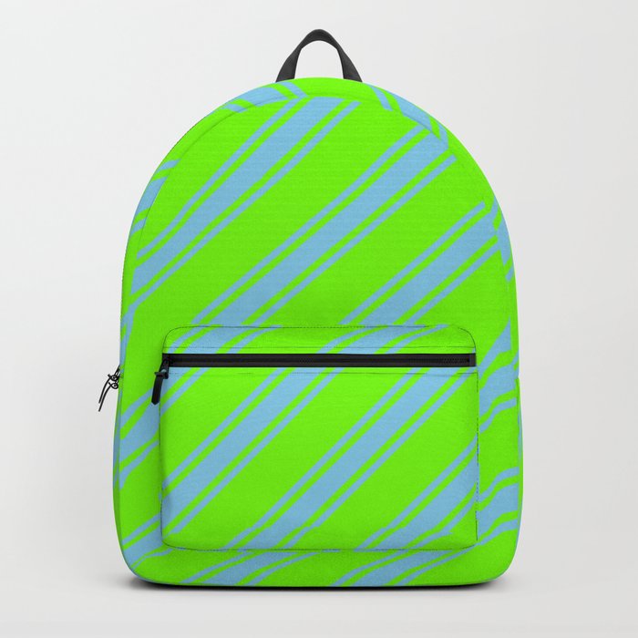 Green & Sky Blue Colored Stripes/Lines Pattern Backpack