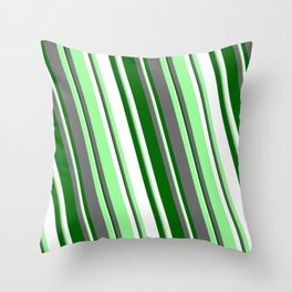 [ Thumbnail: White, Green, Dim Gray, and Dark Green Colored Lines Pattern Throw Pillow ]