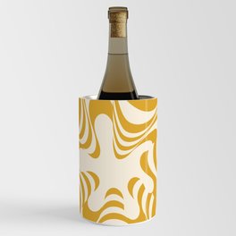 Abstract Groovy Retro Liquid Swirl Yellow Mustard Pattern Wine Chiller