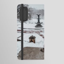 New York City Bethesda Fountain in Central Park during winter snowstorm blizzard Android Wallet Case