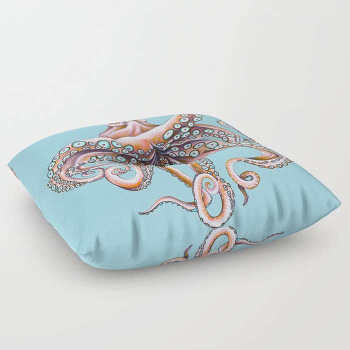 Octopus Tentacles Pink Blue Teal Kraken Art Floor Pillow