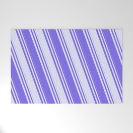 [ Thumbnail: Medium Slate Blue & Lavender Colored Striped Pattern Welcome Mat ]