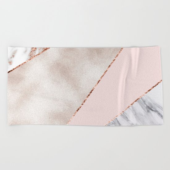 Spliced mixed rose gold marble Beach Towel