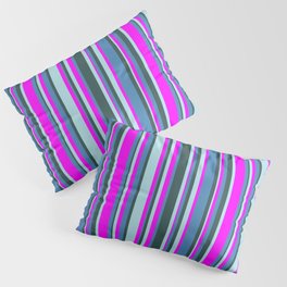 [ Thumbnail: Fuchsia, Blue, Dark Slate Gray, and Powder Blue Colored Lines/Stripes Pattern Pillow Sham ]