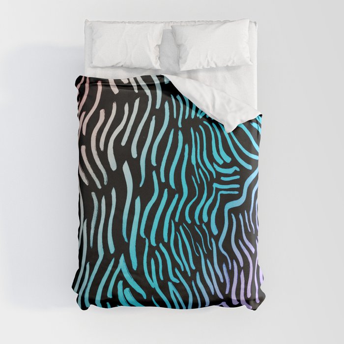 Wavy Vibes Holo Rainbow Abstract Drawing Duvet Cover