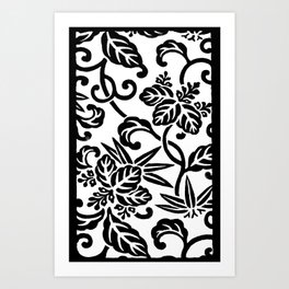 Japanese Floral White & Black Art Print