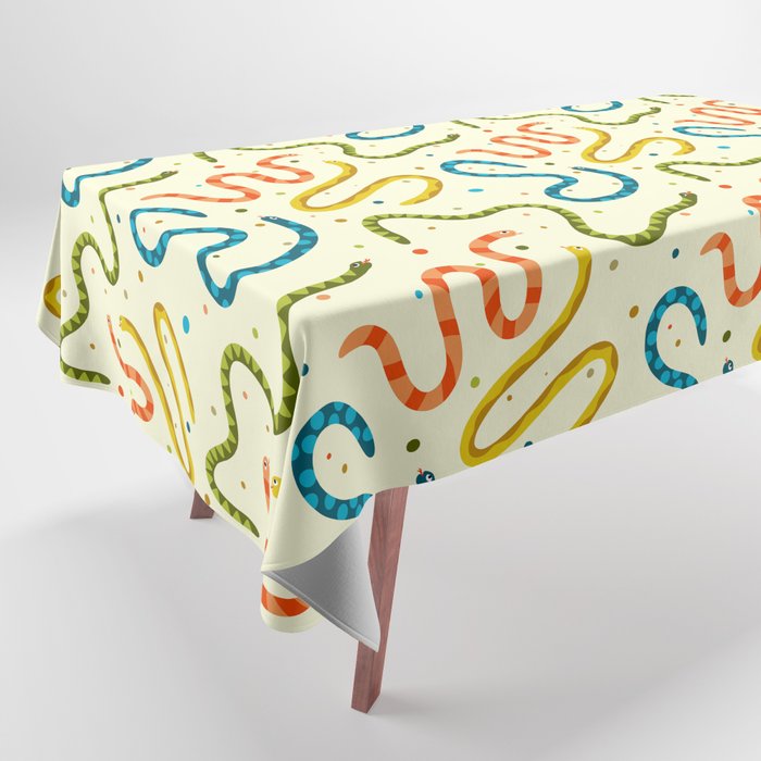 Funky Colorful Snakes Pattern Retro Tablecloth