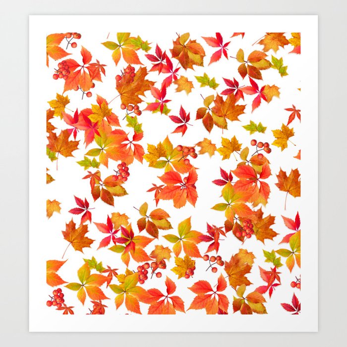 multicolored Autumn Leaves Falling  Art Print