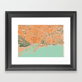 Barcelona city map orange Framed Art Print