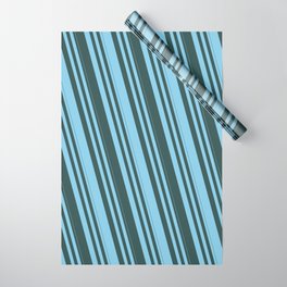 [ Thumbnail: Sky Blue and Dark Slate Gray Colored Lines Pattern Wrapping Paper ]