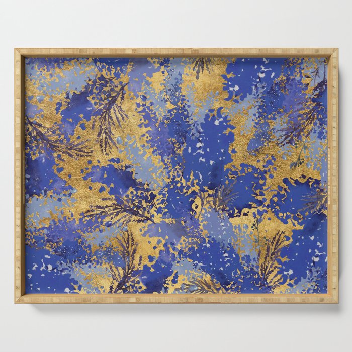 Watercolor navy blue purple gold floral Serving Tray