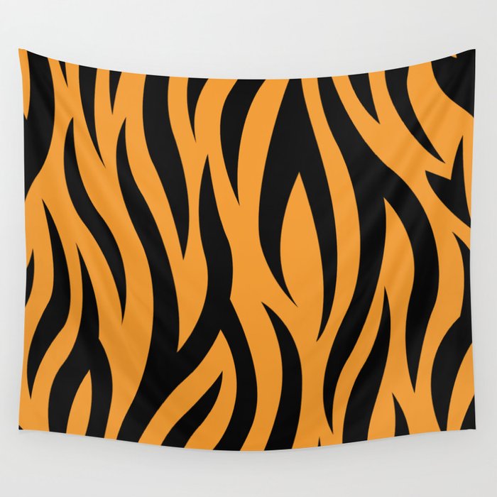 Tiger Stripes Pattern Orange Black Wall Tapestry by pixaroma