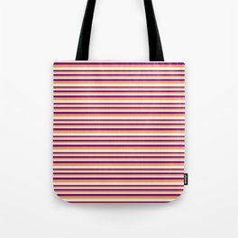 [ Thumbnail: Purple, Brown & Beige Colored Striped/Lined Pattern Tote Bag ]