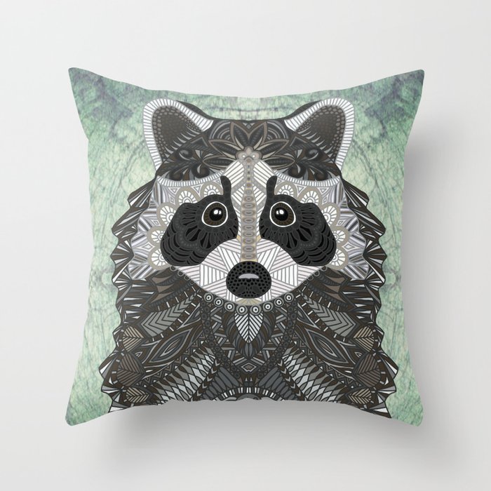 Ornate Raccoon Throw Pillow