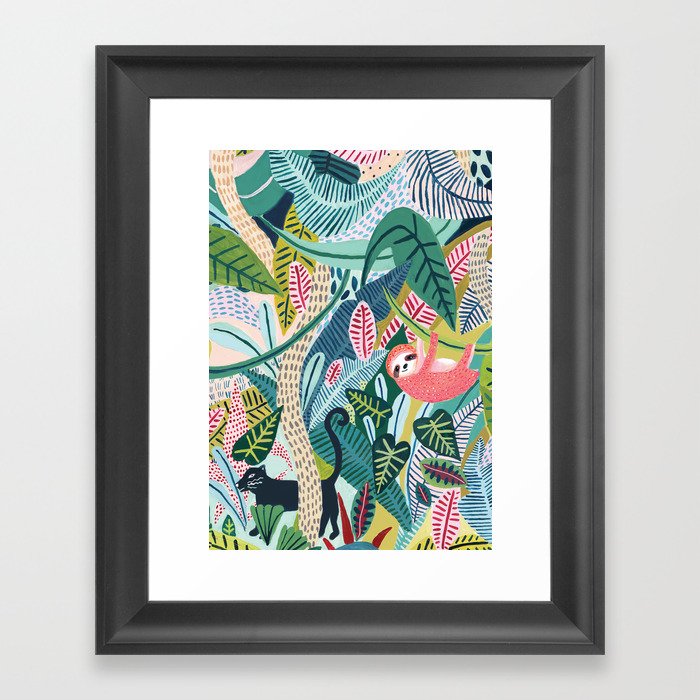 Jungle Sloth & Panther Pals Framed Art Print