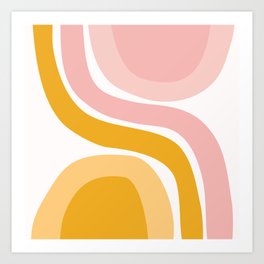 Abstract Shapes 41 in Mustard Yellow and Pale Pink Art Print
