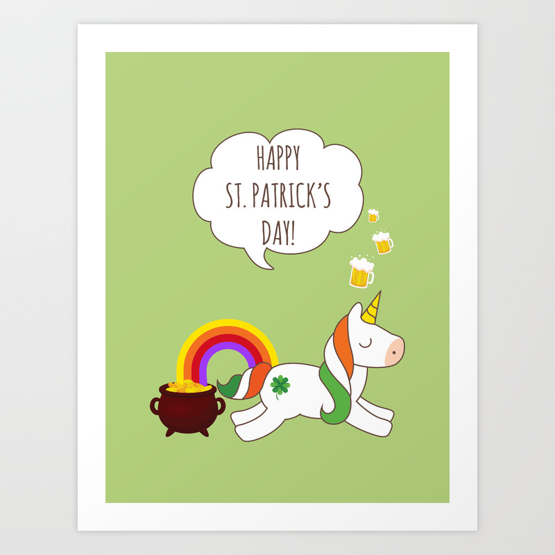 Download St Patrick S Day Unicorn Art Print By Dollmadeinjapan Society6