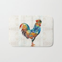 Colorful Rooster Art by Sharon Cummings Bath Mat | Primarycolors, Rooster, Logcabin, Countrythemed, Farmhouse, Western, Chickens, Abstract, Countrystyle, Colorful 