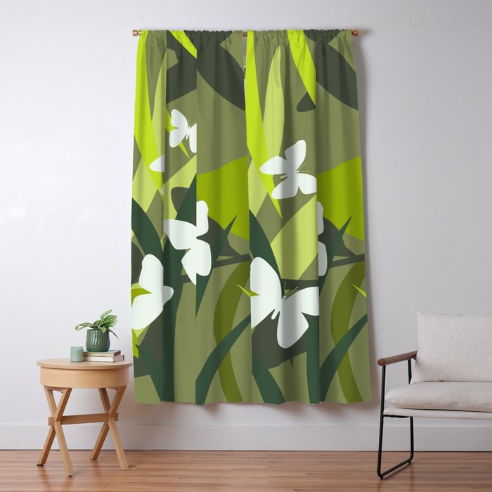 White Butterflies In Green Jungle Blackout Curtain By Carmenjc
