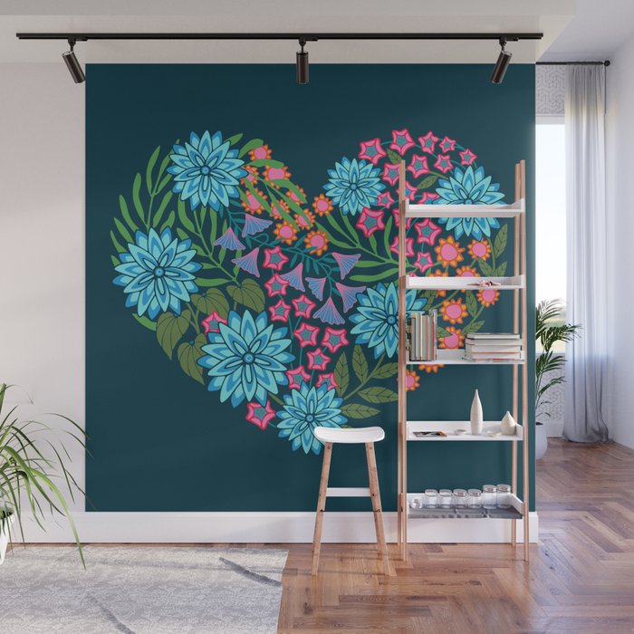 FLOWERED HEART Floral Love Wall Mural