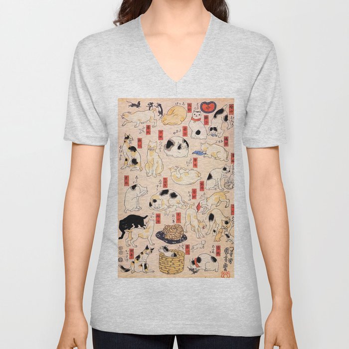 Cats for the Stations and Positions of the Tokaido Road print 2 portrait V Neck T Shirt