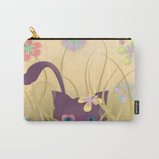 Wild Kitty Cat, Spring Blooming Flowers, Golden Beige Sky Carry-All Pouch