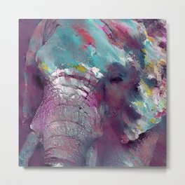 Elephant Canvas Painting, Wall Art Indian Portrait Printable Poster, Abstract Oil Artwork  Metal Print