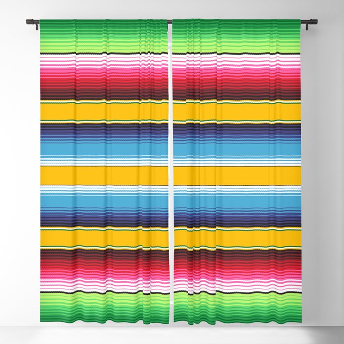 Yellow Blue Red Green Mexican Serape Blanket Stripes Blackout Curtain