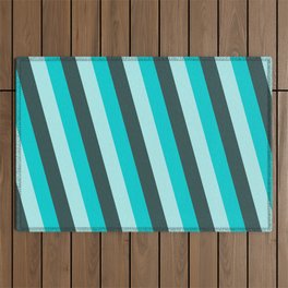 [ Thumbnail: Turquoise, Dark Slate Gray, and Dark Turquoise Colored Lined Pattern Outdoor Rug ]