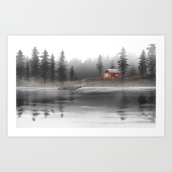 Swedish Cabin Digital Art Print Art Print