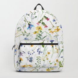 Scandinavian Midsummer Blue And Yellow Wildflowers Meadow  Backpack | Springflowers, Botanical, Garden, Painting, Summer, Scandi, Floral, Fleur, Watercolor, Pattern 