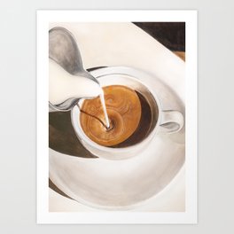Morning Coffee Watercolor Painting Art Print | Coffeelover, Summeraesthetic, Caffeinelover, Milk, Coffeecup, Masculineartwork, Originalartwork, Breakfast, Cafelattedrink, Giftforher 