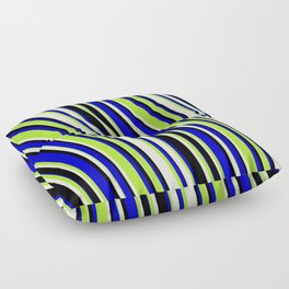 [ Thumbnail: Blue, Light Green, Beige & Black Colored Lines/Stripes Pattern Floor Pillow ]