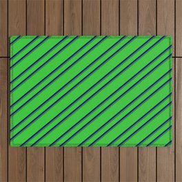 [ Thumbnail: Lime Green, Blue, and Forest Green Colored Lined Pattern Outdoor Rug ]