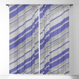 [ Thumbnail: Blue, Gray & Dark Gray Colored Stripes/Lines Pattern Sheer Curtain ]