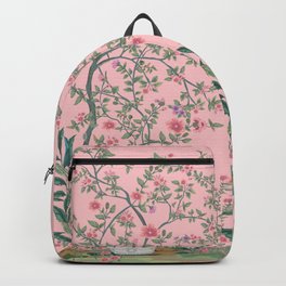 Chinoiserie Pink Fresco Floral Garden Birds Oriental Botanical Backpack | Painting, Trees, Garden, Nature, Chinoiserie, Pattern, Chinese, Tropical, Antique, Exotic 