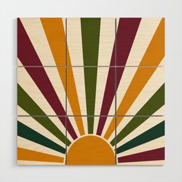 Multicolor retro Sun design 5 Wood Wall Art