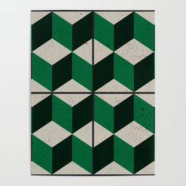 Vintage tiles - green isometric cubes Poster