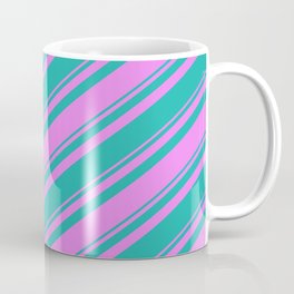 [ Thumbnail: Violet and Light Sea Green Colored Stripes/Lines Pattern Coffee Mug ]