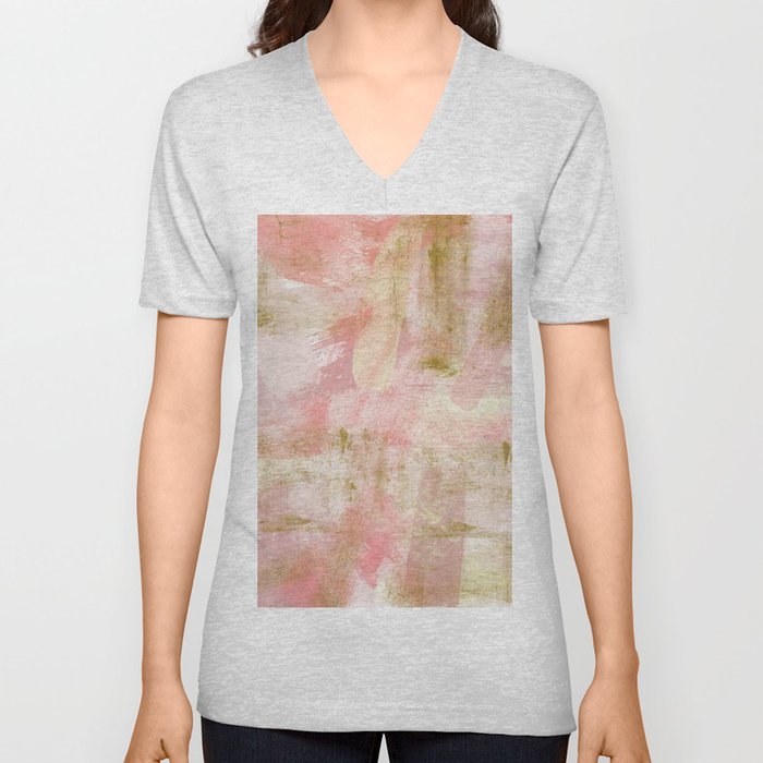 Rustic Gold and Pink Abstract V Neck T Shirt